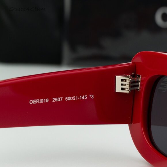 BRAND NEW Off-White CARRARA 507 Red Dark Grey Unisex Rectangular Sunglasses - Picture 6 of 10